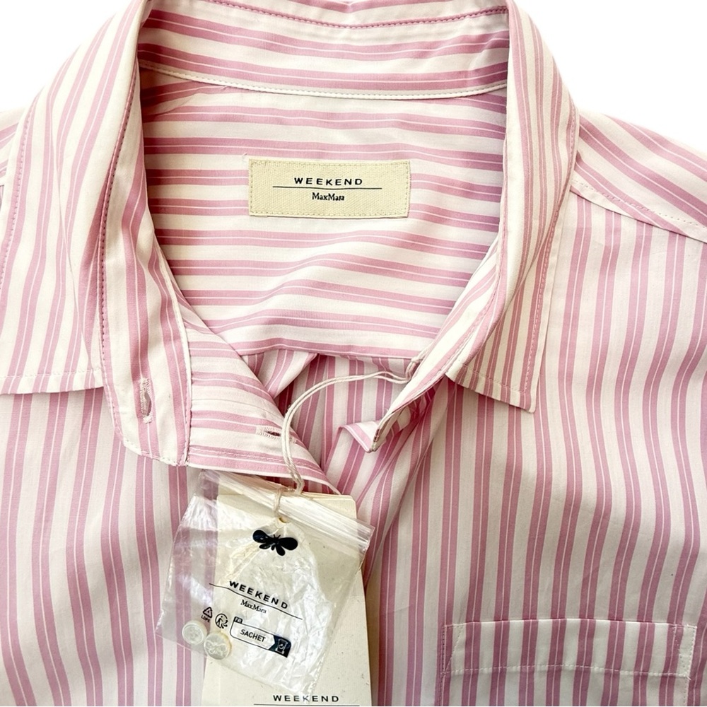 Weekend Max Mara Button-Up Shirt Women Pink White Stripes Size 16 NWT - Picture 5 of 9